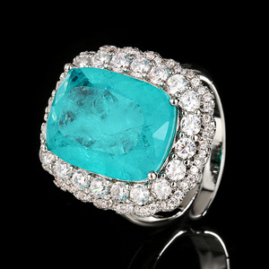 Ensemble de bijoux vintage pour femme, bague et pendentif géométriques en zircone cubique 12*16mm, sertis de zircone cubique, plaqué or blanc sur cuivre, pierre bleue - Product Image 6
