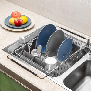 Adjustable Kitchen Organizer Drainer Storage Basket Holder Expandable Over Sink Metal Drying Dish Racks Kitchen Organizer