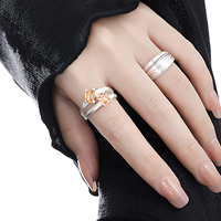 Bague de luxe en or 18 carats à deux pierres pour femmes, réglable, en argent sterling 925, double couche de zircon, bijoux fins personnalisés, vente en gros