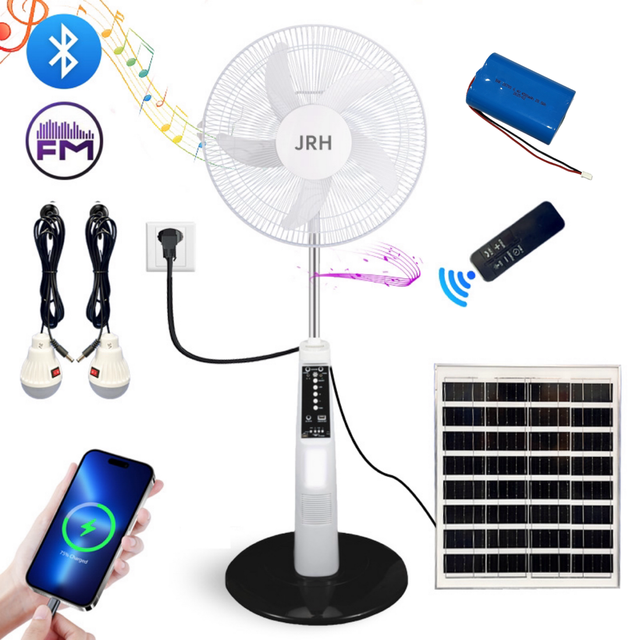 18inch Emergency Solar Electric Fan USB Rechargeable Brushless Motor Remote Control 5-Speed Oscillating Plastic Outdoor