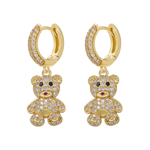 Nouvelles boucles <span class=keywords><strong>d</strong></span>'oreilles en forme de cœur, design tendance, plaqué cuivre doré, mignon petit <span class=keywords><strong>ours</strong></span> en peluche - Product Image 6