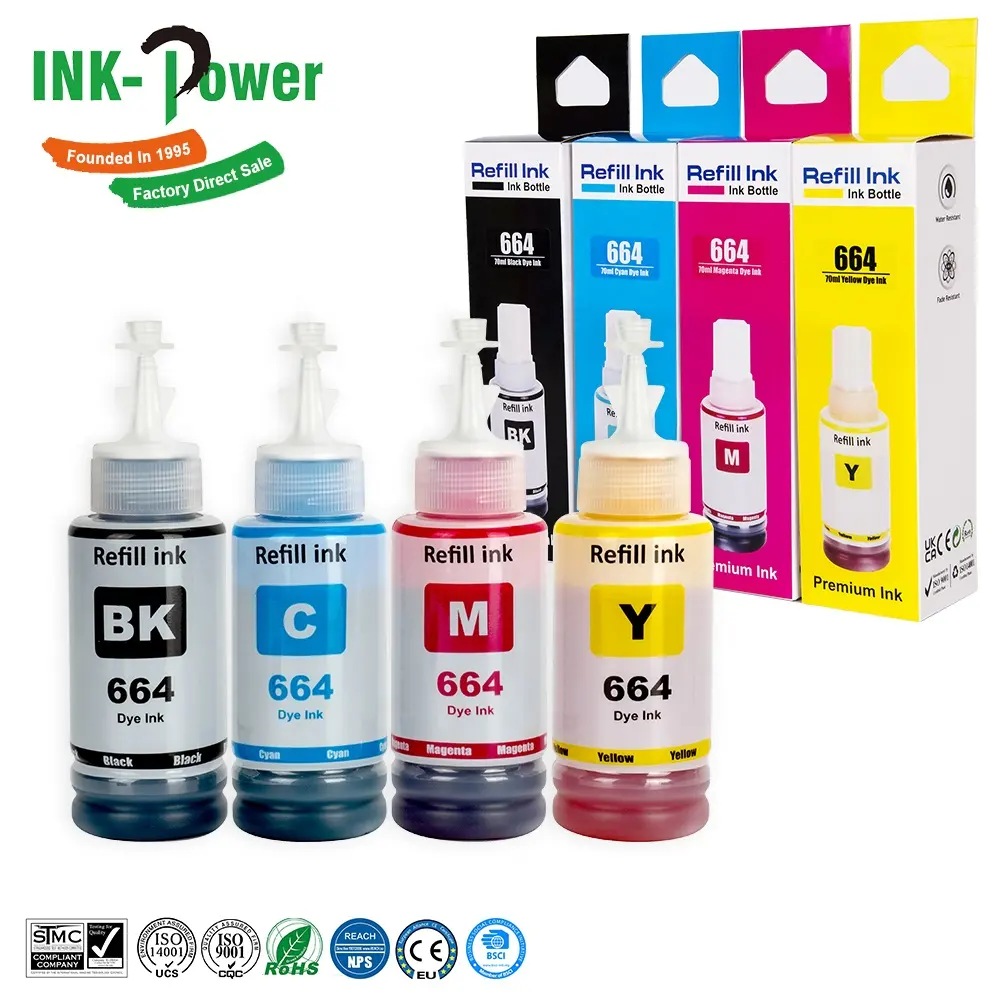 INK-POWER 664 T664 T6641 Tinta Tinta isi ulang cat botol kompatibel warna Premium untuk Printer Epson Eco Tank L655