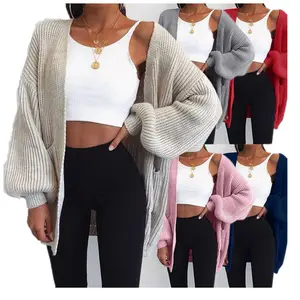 Vigour Casual Fall Winter Coats Plain Plus Size Women Long Sleeve Knit Cardigan Sweater