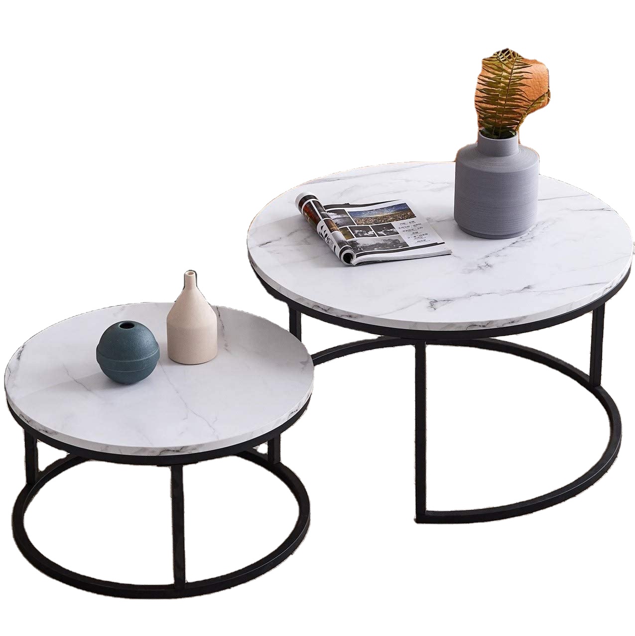 Contemporânea Rodada Assentamento Coffee Table Dobrado Preto Pedra De Mármore De Vidro Do Lado Do Metal do Ouro Ninho de 3 Conjunto De Mesa De Madeira mdf Mesa de Nidificação