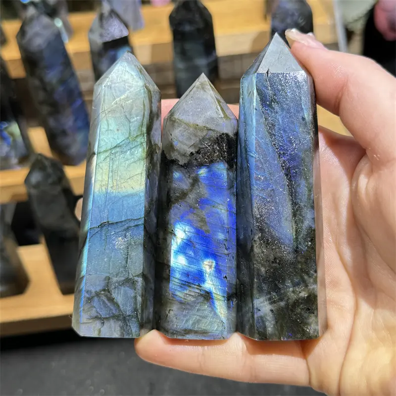 High quality natural crystal fengshui stone carving handmade tower labradorite point tower for gifts