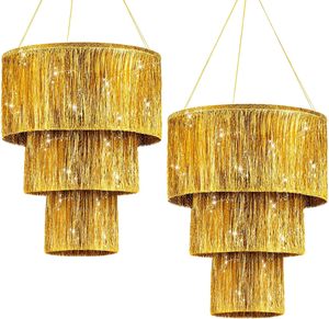 Gold 3 Tier Fringe Tinsel Chandelier Fringe Chandeliers Birthday Bachelorette Foil Shimmering for Graduation <b>Prom</b> Party <b>Decor</b> - Product Image 1