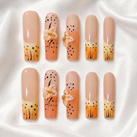 Kit d'ongles carrés faits main pour l'été, 10 pièces, motifs léopard, tigre, rayures et perles dorées, différentes longueurs