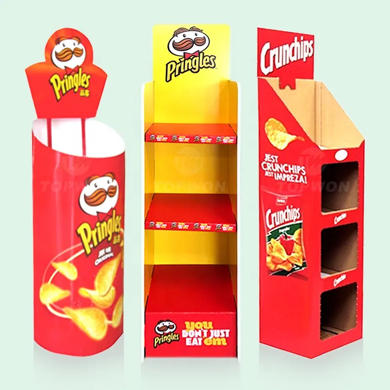 Benutzer definierte Supermarkt Pappe Lebensmittel Kartoffel chips Kaffeebohne Schokolade Einzelhandel Display Ständer Karton Chips Display Stand