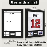 Kotak Pajangan Jersey Memorabilia Olahraga, Bingkai Dinding Kayu Hitam yang Dapat Dikunci dengan Slot Foto dan Tanda Tangan