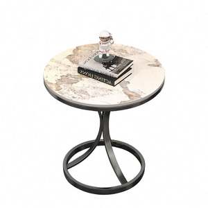 โต๊ะกาแฟสไตล์นอร์ดิกโมเดิร์นเรียบง่าย ชุดโต๊ะข้างโลหะหรูหราเบาๆ พร้อมท็อปหิน ขนาดเล็ก - Product Image 2