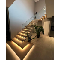 Marche d'escalier flottantes en bois, avec LED en bois massif, de haute qualité, usine