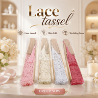 Usine 23cm Longueur Rose Blanc Beige Couleur Éventail Pliant Vintage Bois Dentelle Éventail Pliant À La Main Brodé Couche Éventail