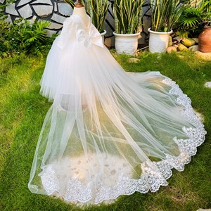 2 Tail Nhung Nguyen Princess Dress Large Size Long Satin Beaded Floral Print Bridal Gown Baby Girls High OEM ODM Kid Clothes - Product Image 4