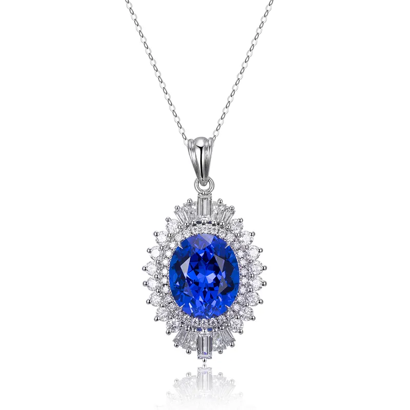 Quality-AAA Ocean Blue Oval 5.97 Carat Spinel Diamond Necklace pendant for women Engagement or Dinner Party