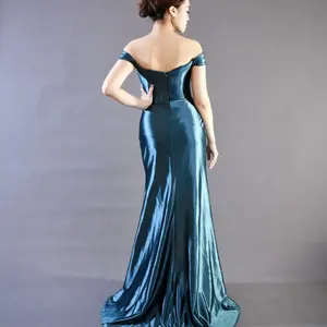 Gorgeous Elegant High Waist Backless Satin Evening Gown Slim-Fit Ball Gown with Drop Shoulders Floor-Length PROM Dress