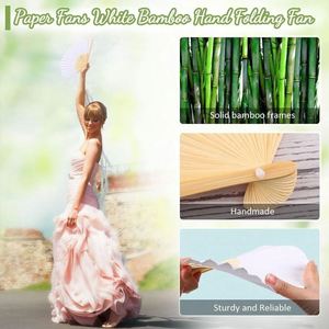 White <b>Paper</b> Hand Fan Bamboo Folding,Handheld <b>Paper</b> Folded for Wedding Party and Home Decoration - Product Image 3