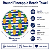 New Summer Large Serviette De Plage Microfiber Circle Beach Towel Custom Printed Pineapple Round Beach Towels With Tassel