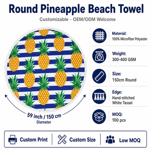 Nuovo Telo Mare Rotondo Grande in Microfibra per l'Estate, Personalizzabile con Stampa Ananas e Nappe - Product Image 5