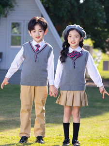 Uniforme de l'école primaire robe pour enfants pull tricoté gilet collège Style anglais chemise noeud papillon Costume hiver respirant - Product Image 5