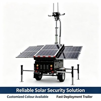 Tour de surveillance solaire mobile, remorques CCTV, panneaux solaires 3*450W, batterie 10800Wh, mât télescopique 6-9m, remorque