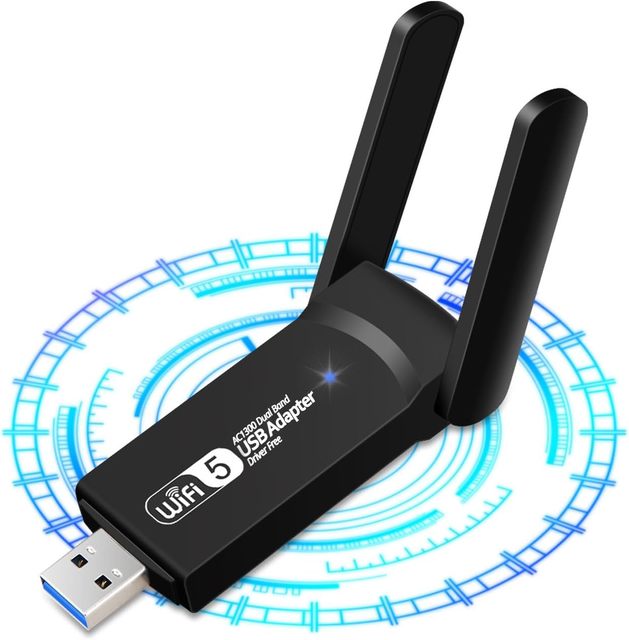 SYONG USB 3.0 WiFi Adapter Dual Band 2.4G&5.8G, 1300Mbps Driver-Free Wi-Fi Dongle Wireless Network Adapter for PC Laptop Windows