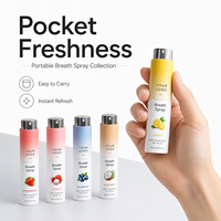 Semprotan Napas Portabel 8ml 5 Rasa Lemon Strawberry Lychee Blueberry Kelapa Perawatan Mulut Saat Bepergian Semprotan Kesegaran Percaya Diri Penggunaan Sehari-hari