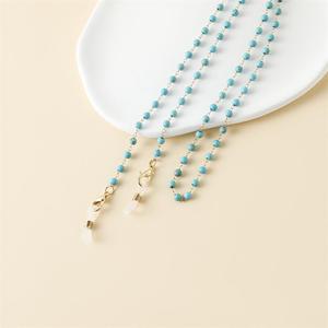 Chaîne de lunettes turquoise pour femmes, perles rondes naturelles, en alliage, bijoux simples et tendance, cadeau - Product Image 2