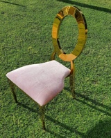 Or de luxe en métal cadres de chaise rose velours mariage banquet dinant la chaise série