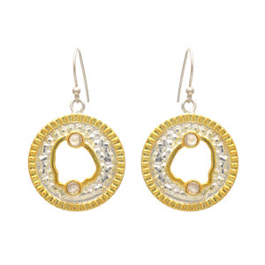 Boucles d'oreilles indiennes en argent sterling 925 bicolore faites à la main pierre de lune arc-en-ciel à vendre - Product Image 1