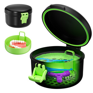 Estuche redondo de una sola capa a prueba de fugas para dentaduras postizas, gran capacidad, con drenaje, caja portátil para limpieza de dentaduras postizas, caja de almacenamiento para dentaduras postizas - Product Image 1