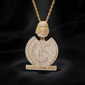 Colgante Hip Hop con Incrustaciones de Circonitas, Diseño 'Money Come First', Chapado en Oro de 14K/18K, Estilo Baguette, Joyería Fina - Product Image 1