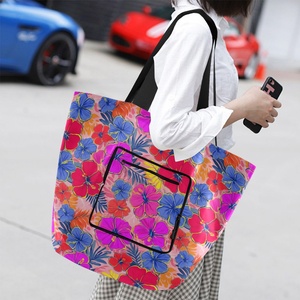 Colorful Hibiscus Flower Design Eco-friendly Reusable Grocery <b>Bags</b> <b>Foldable</b> Shoulder <b>Bag</b> <b>Foldable</b> Custom Shopping <b>Bag</b> with Logo - Product Image 6