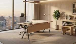 Escritorio de oficina en forma de L, tablero de melamina, patas de metal, cajonera, mesa de trabajo para uso de gerentes y personal. - Product Image 3