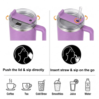 Bouteille d'eau isotherme en acier inoxydable de 40 oz avec poignée amovible, couvercle à rabat et paille, personnalisable avec logo, style western pour filles