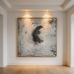 Dipinto Astratto Minimalista in Stile Japandi, Arte su Tela con Texture in Gesso Senza Cornice per Arredamento Moderno - Product Image 1
