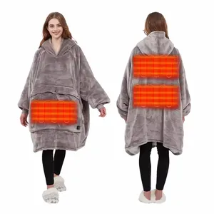 Özel tasarım baskılı giyilebilir boy kış sıcak ısıtma Usb ısıtmalı Hoodie battaniye kazak