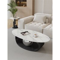 Table basse ovale de luxe en pierre frittée avec rangement, table à thé moderne pour salon et mobilier de maison