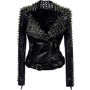 Punk Style Cowhide <b>Leather</b> Motorcycle <b>Jacket</b> Men Plus Size Studded Rivet Zipper Turn-down Collar Autumn Fashion - Product Image 1