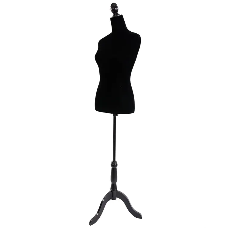 Customized Headless Fiberglass Mannequin Adjustable Black Half Body Tailoring Female Mannequin