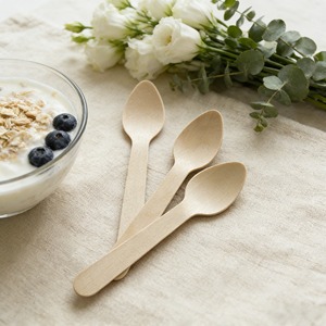 Cuillères et fourchettes en bois de bouleau biodégradables, jetables, de qualité alimentaire, pour desserts et dégustations, en vrac - Product Image 1