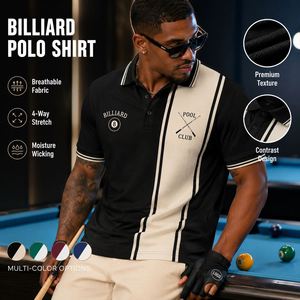 Camisa de Billar para Hombre, Manga Corta, Diseño en Contraste, Transpirable, Absorbe la Humedad, Corte Casual, con Cuello, Logotipo Bordado en 3D Personalizado - Product Image 1