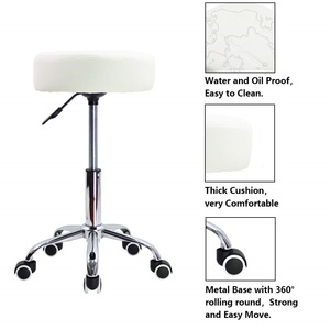 White <strong>Height</strong> <strong>Adjustable</strong> Bar Chair Salon <strong>Stool</strong> Chair Swivel Rolling Office <strong>Stool</strong> With Wheels - Product Image 5