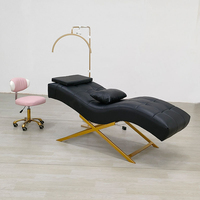 Nouveau design de table de massage pour salon de beauté lit à cils incurvés en cuir rose à base de métal doré