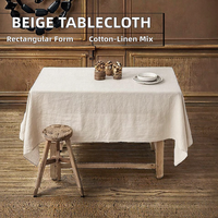Nappe en tissu de lin beige jetable rectangle moderne personnalisée vente en gros pour la maison table en coton avec ourlet pour mariages