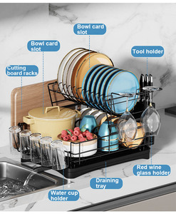 Étagère à vaisselle de cuisine de comptoir en acier multifonction de luxe égouttoir à vaisselle à 2 niveaux égouttoir à couverts support de rangement pour vaisselle - Product Image 3
