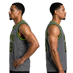 Camiseta de Baloncesto Gris Personalizada para Hombre, Cuello en V, Sin Mangas, Impresión Sublimada, Nombre y Número Personalizados 09, Malla Transpirable, Corte Regular, 100% - Product Image 6