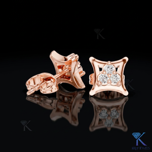 ต่างหูเพชรทรงสี่เหลี่ยมเว้าแบบฝังเพชร 3 เม็ด ทองคำแท้ 14K 18K ดีไซน์คลาสสิกสำหรับผู้หญิง ของขวัญวันครบรอบแต่งงาน - Product Image 3
