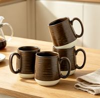 Ensemble de tasses à café en céramique moderne empilables de 15 oz, à effet moucheté, avec glaçure réactive bicolore et nervurées, compatibles lave-vaisselle, pour la maison et la cuisine