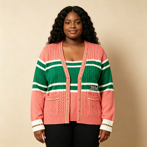 <span class=keywords><strong>Cardigan</strong></span> OEM alla Moda <span class=keywords><strong>con</strong></span> Tasche, Bottoni Rossi e Catena Dorata, Apertura Frontale, Cappotto Lavorato a Maglia per Donna - Product Image 1