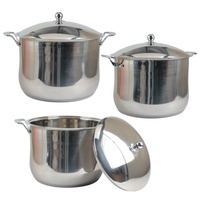 Ensemble de marmites à soupe isothermes classiques personnalisées en acier inoxydable pour la restauration, 3 tailles, avec poignée texturée alvéolée effet feu